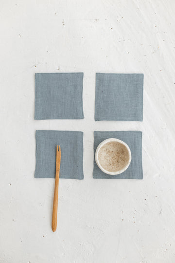 Dusty Aqua Linen Coasters Set Of 4