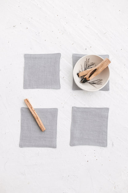 Cloud Gray Linen Coasters Set Of 4
