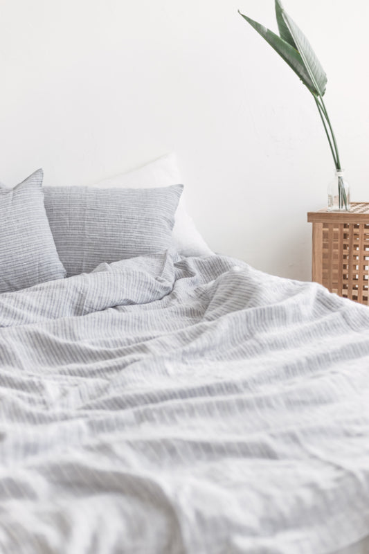 Gray Striped Linen Duvet Cover