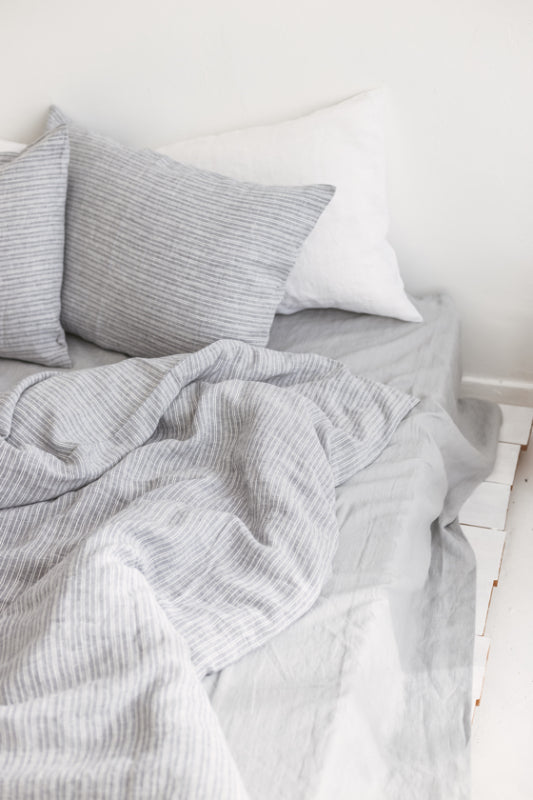 Gray Striped Linen Duvet Cover