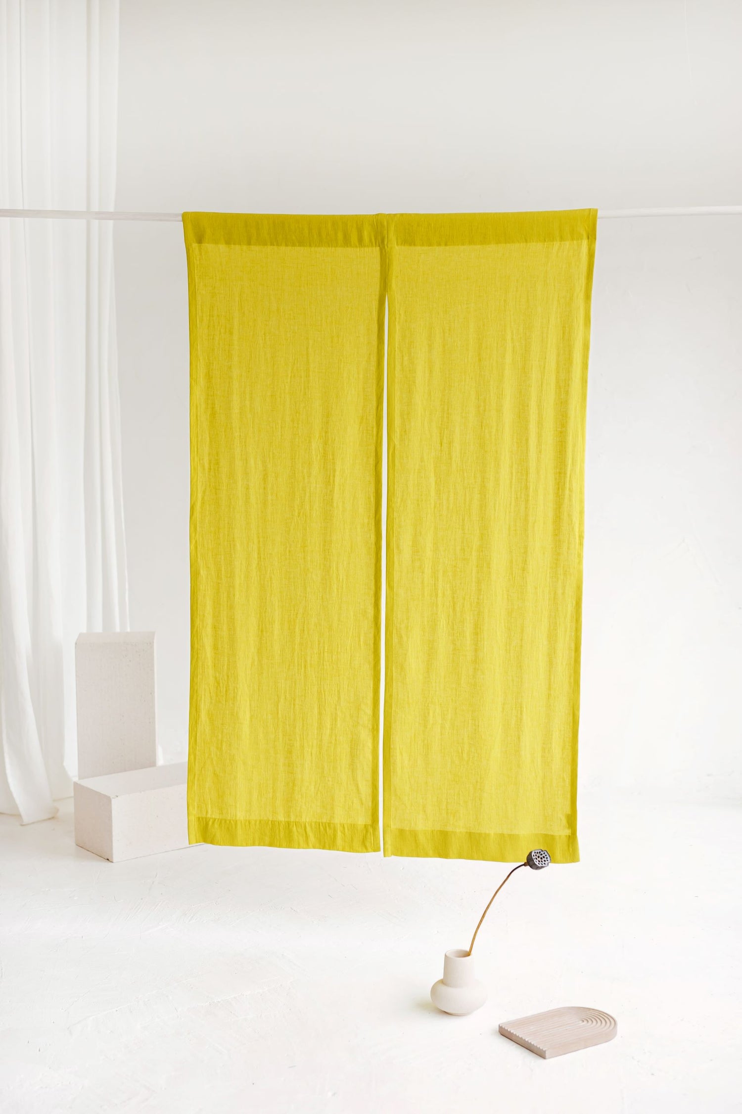 Chartreuse Yellow Linen Japanese Noren Curtain