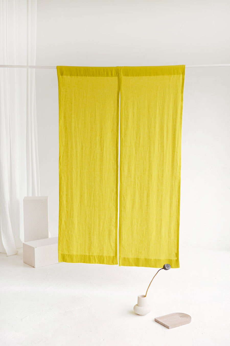 Chartreuse Yellow Linen Japanese Noren Curtain