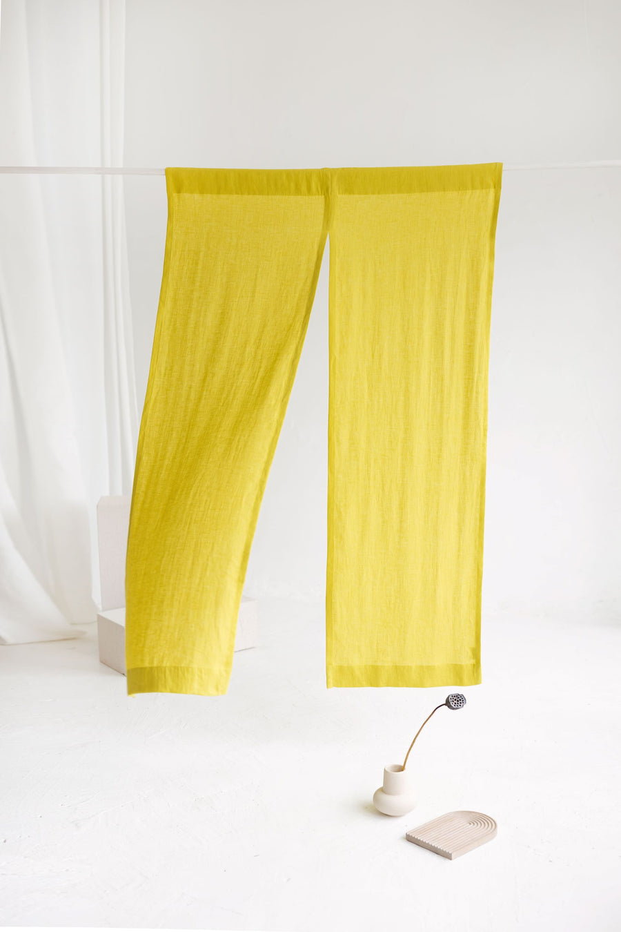 Chartreuse Yellow Linen Japanese Noren Curtain