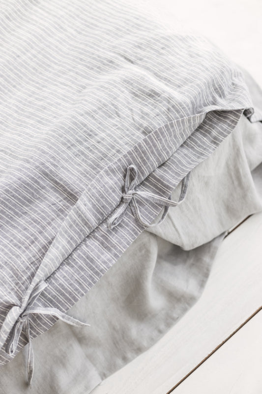 Gray Striped Linen Duvet Cover