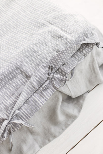Gray Striped Linen Duvet Cover