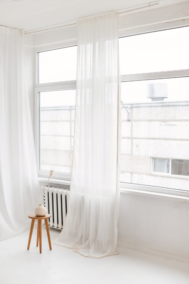 lightweight linen curtain with pom pom