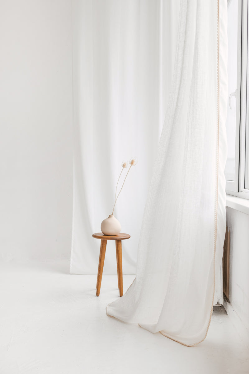 lightweight linen curtain with pom pom