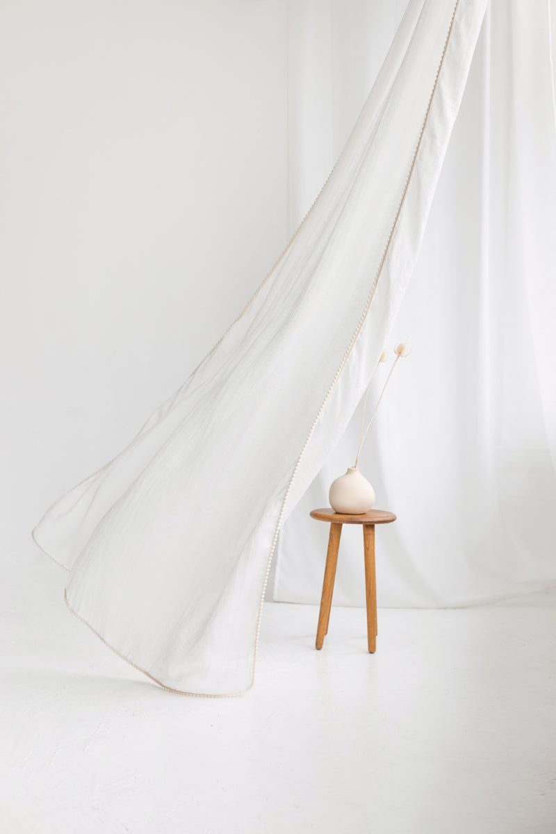 lightweight linen curtain with pom pom