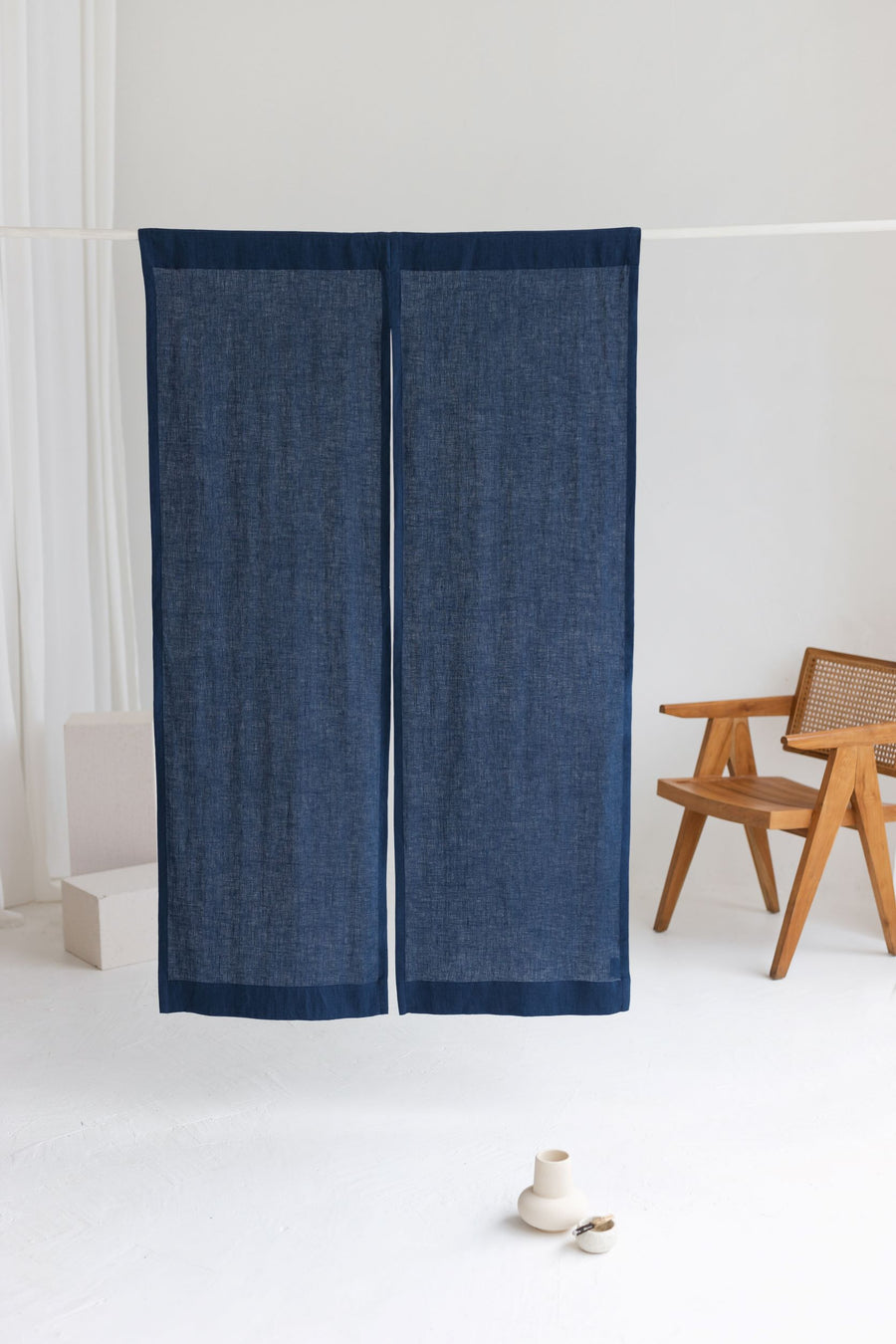 Steel Blue Linen Japanese Noren Curtain