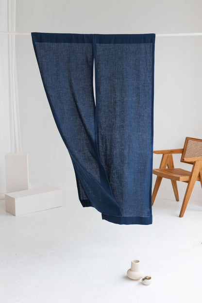 Steel Blue Linen Japanese Noren Curtain