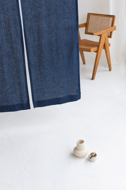 Steel Blue Linen Japanese Noren Curtain