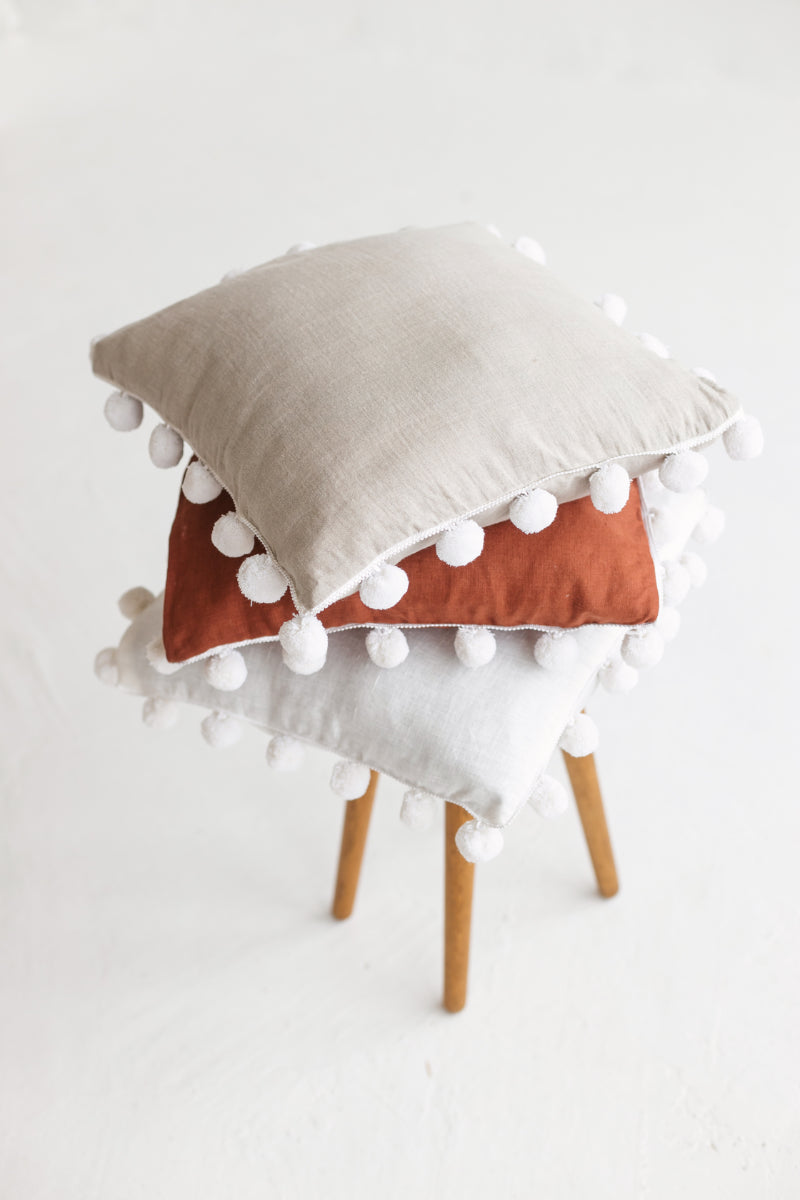 linen pom pom pillow cover