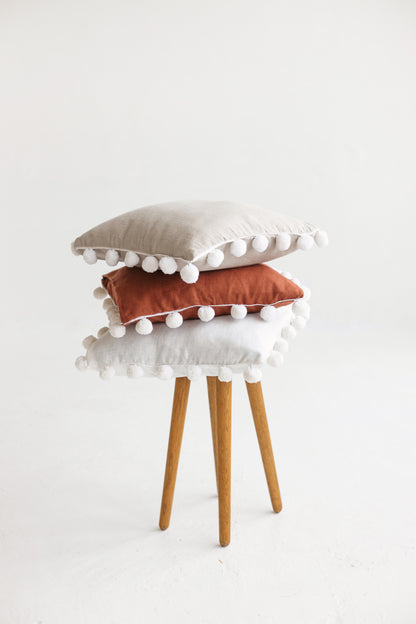 linen pom pom pillow cover
