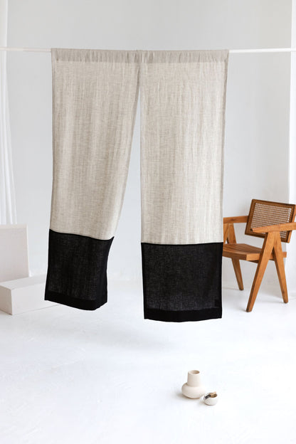 Color Block Natural Light Black Linen Japanese Noren Curtain