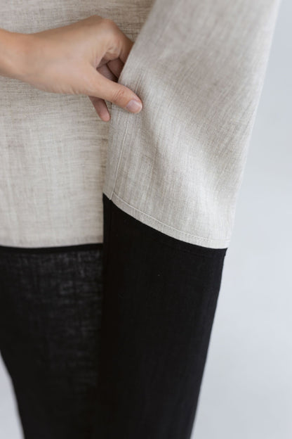 Color Block Natural Light Black Linen Japanese Noren Curtain