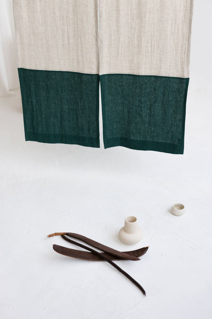 Color Block Natural Light Emerald Linen Japanese Noren Curtain