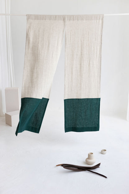 Color Block Natural Light Emerald Linen Japanese Noren Curtain