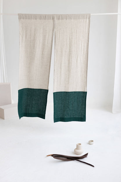 Color Block Natural Light Emerald Linen Japanese Noren Curtain