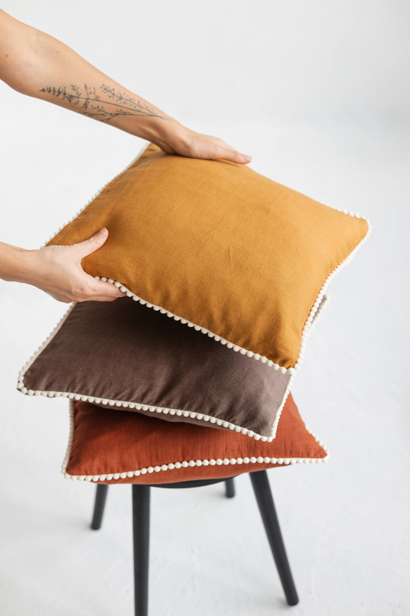 linen pom pom pillowcase