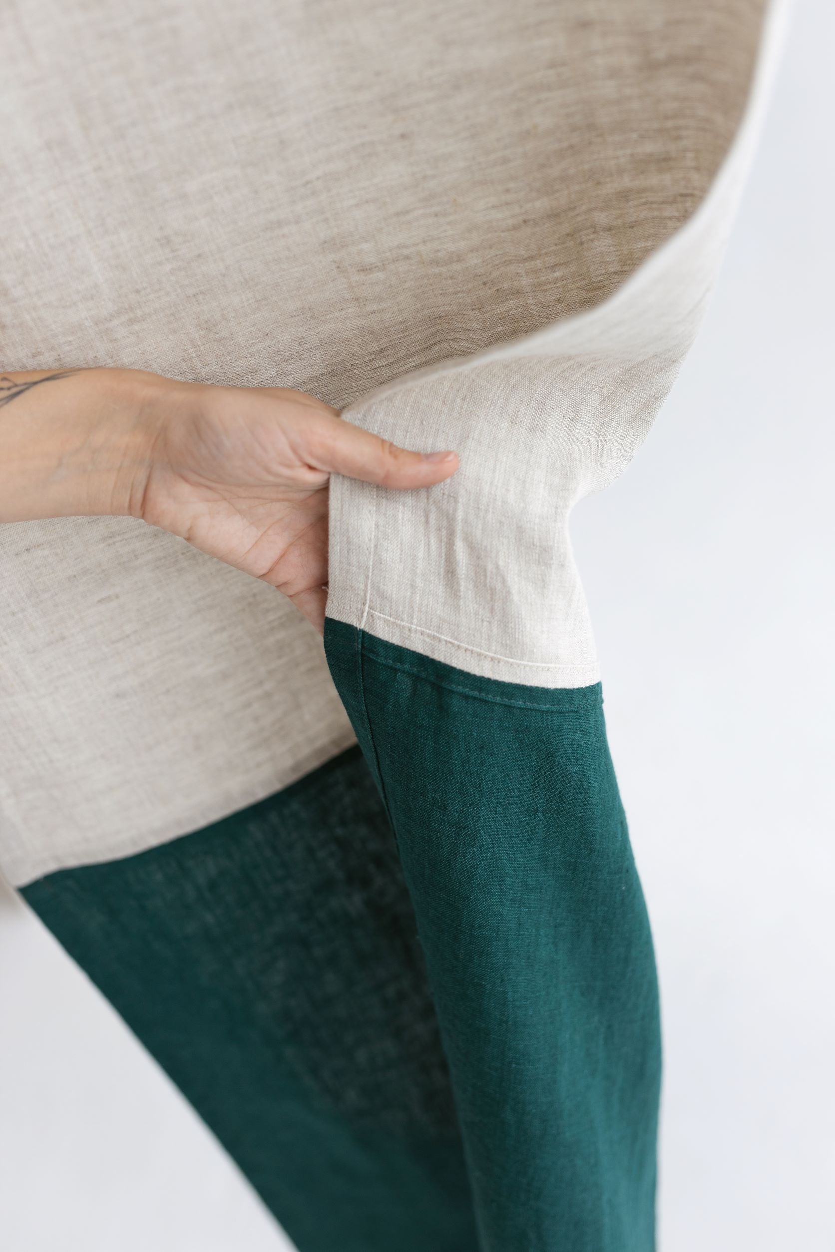 Color Block Natural Light Emerald Linen Japanese Noren Curtain