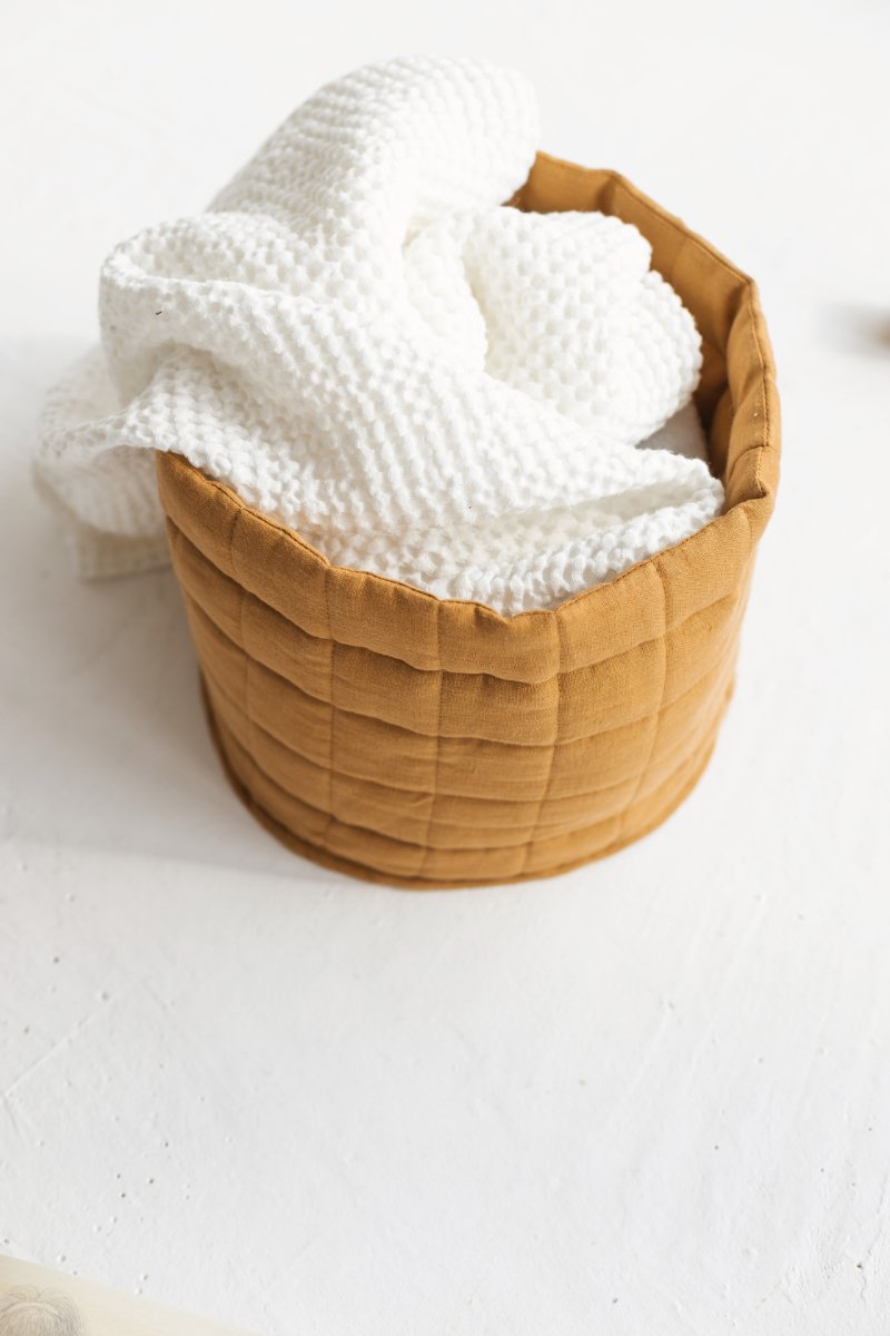 Green Linen Quilted Storage Basket