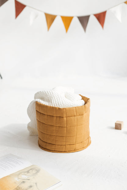 Linen Quilted Storage Basket