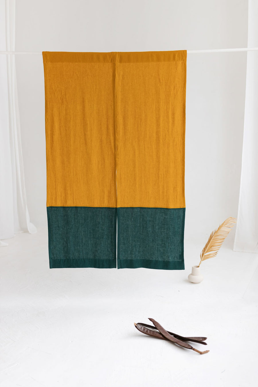Color Block Mustard Emerald Linen Japanese Noren Curtain