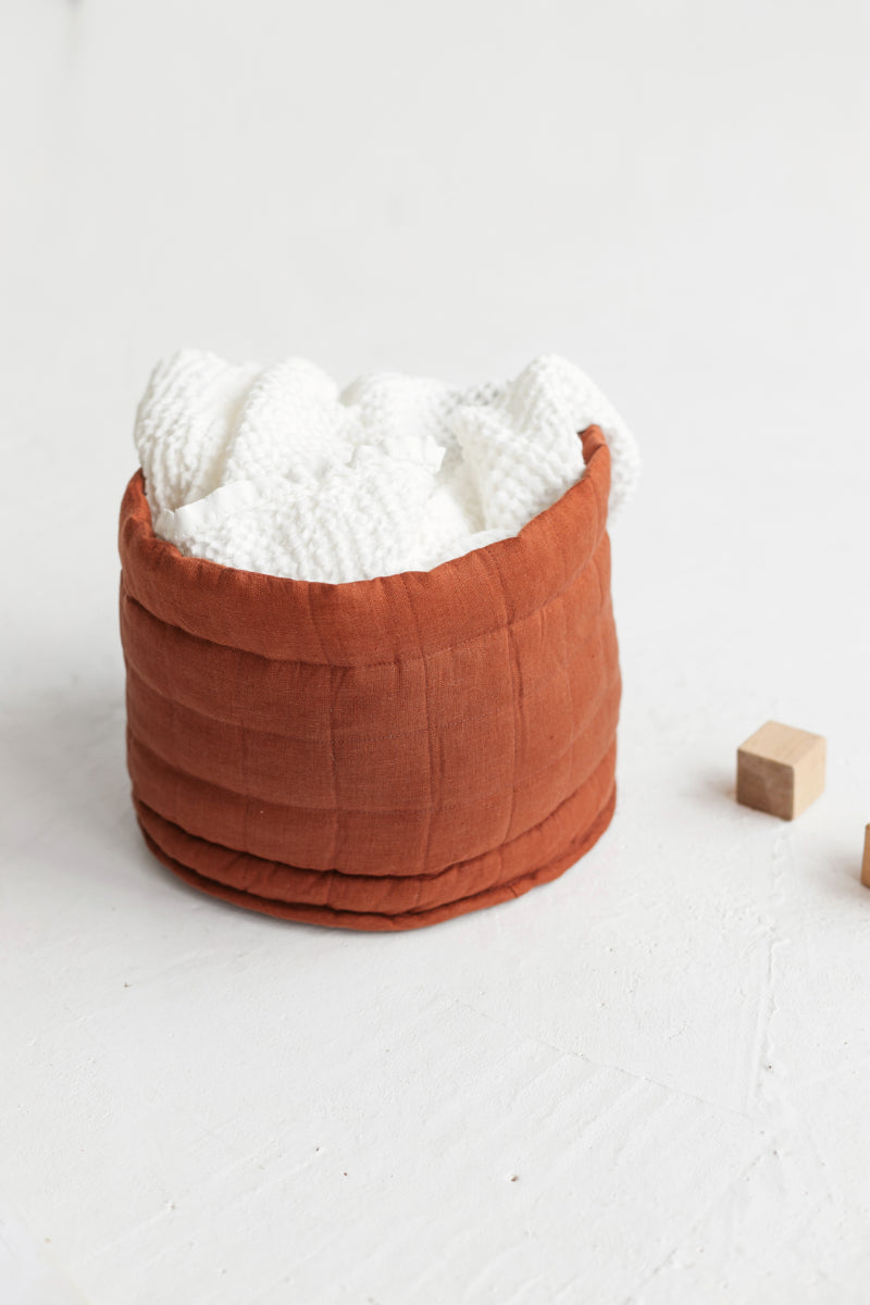 Linen Quilted Storage Basket