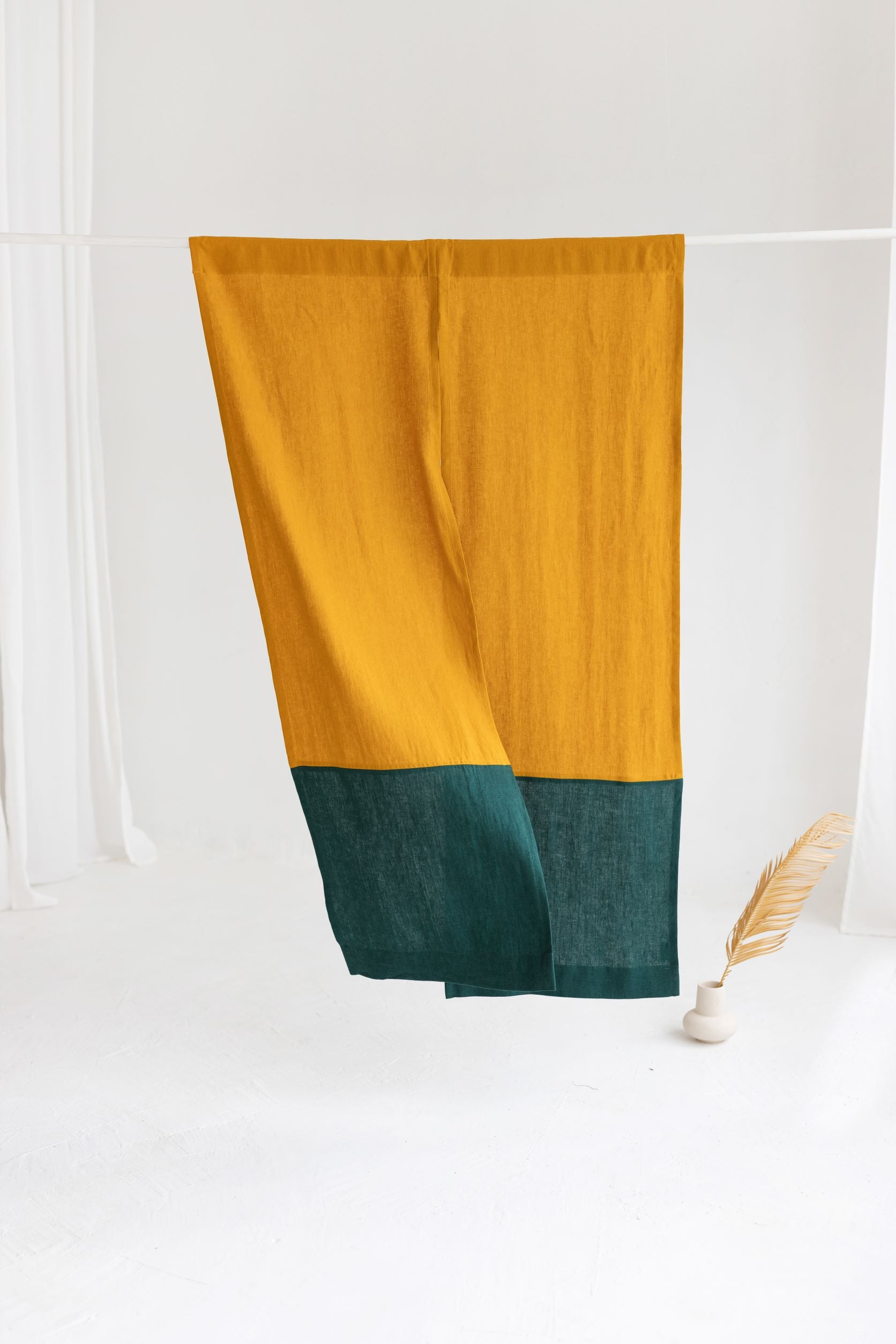 Color Block Mustard Emerald Linen Japanese Noren Curtain