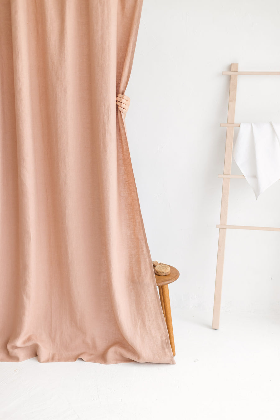 Waterproof Peach Linen Shower Curtain 140cm / 55'' width