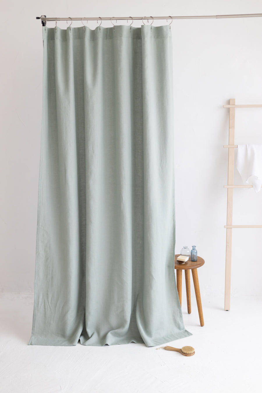Waterproof Sage Linen Shower Curtain 140cm / 55'' width