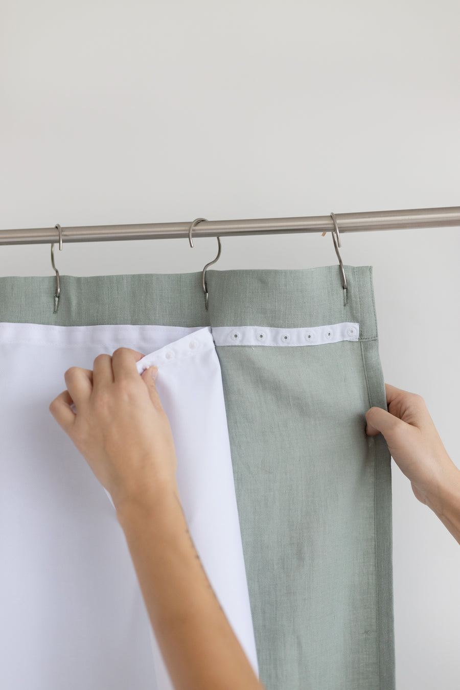 Waterproof Sage Linen Shower Curtain 140cm / 55'' width
