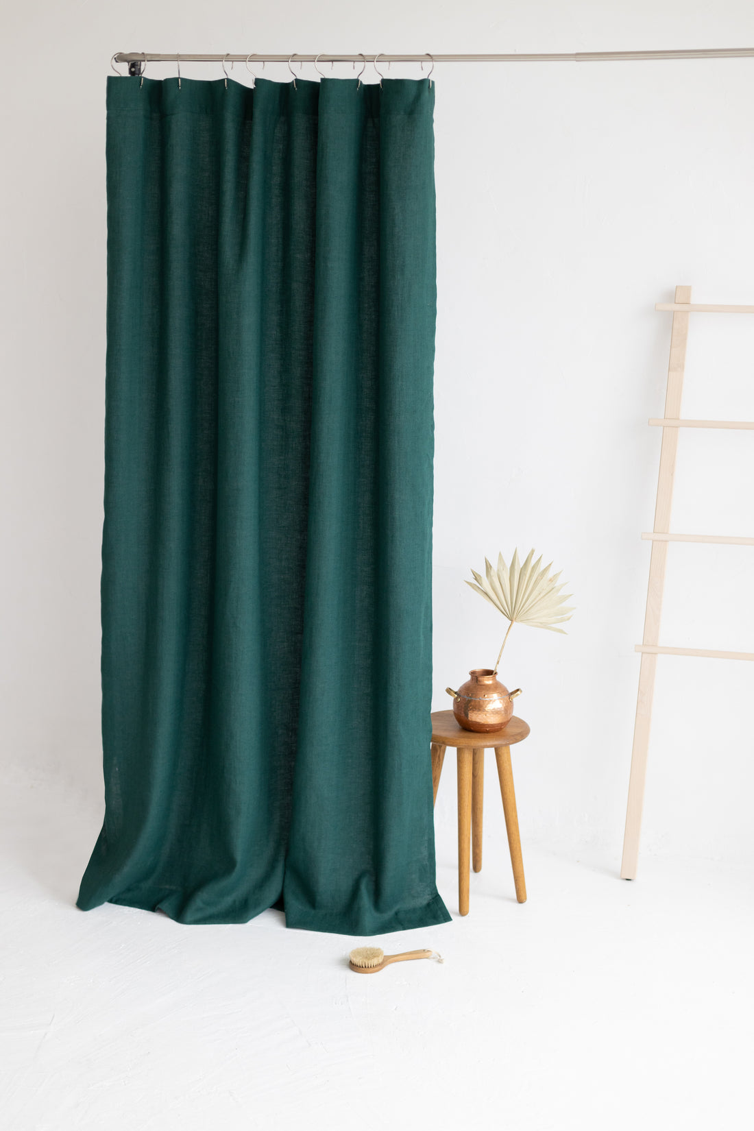 Waterproof Emerald Linen Shower Curtain 140cm / 55&