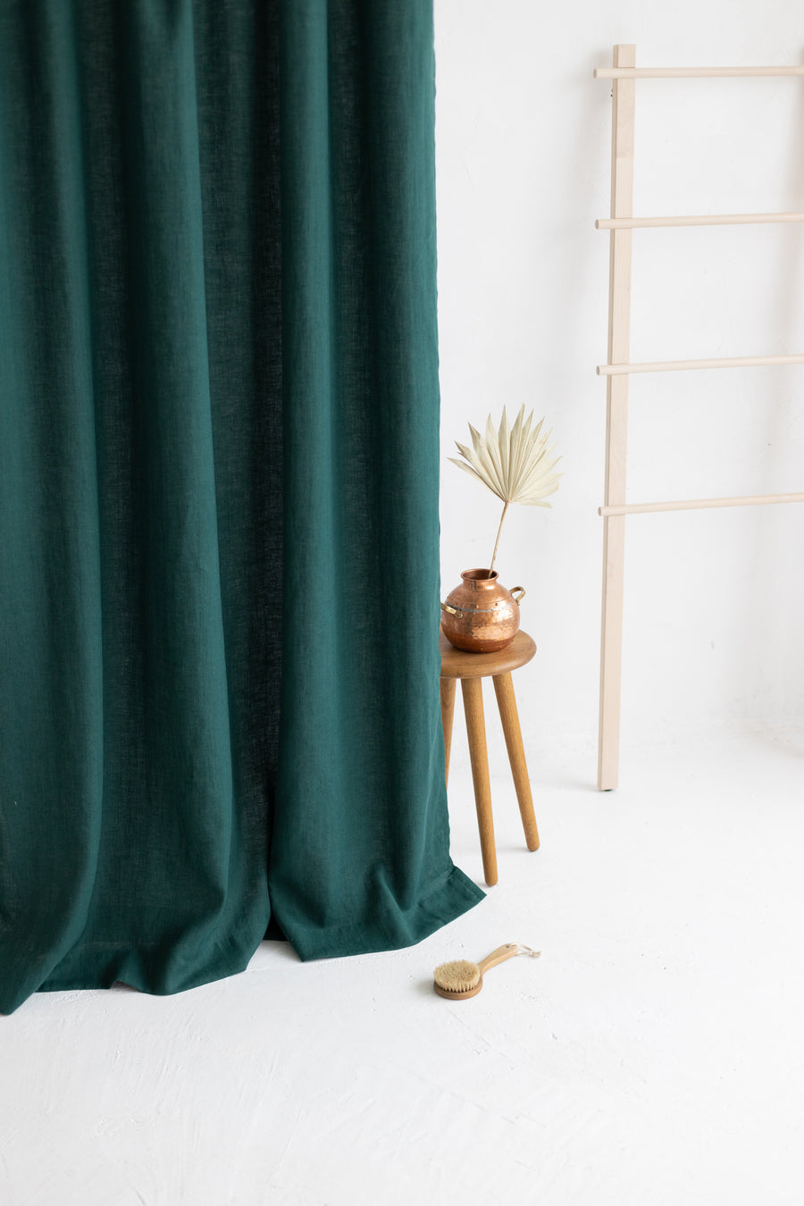 Waterproof Emerald Linen Shower Curtain 140cm / 55'' width