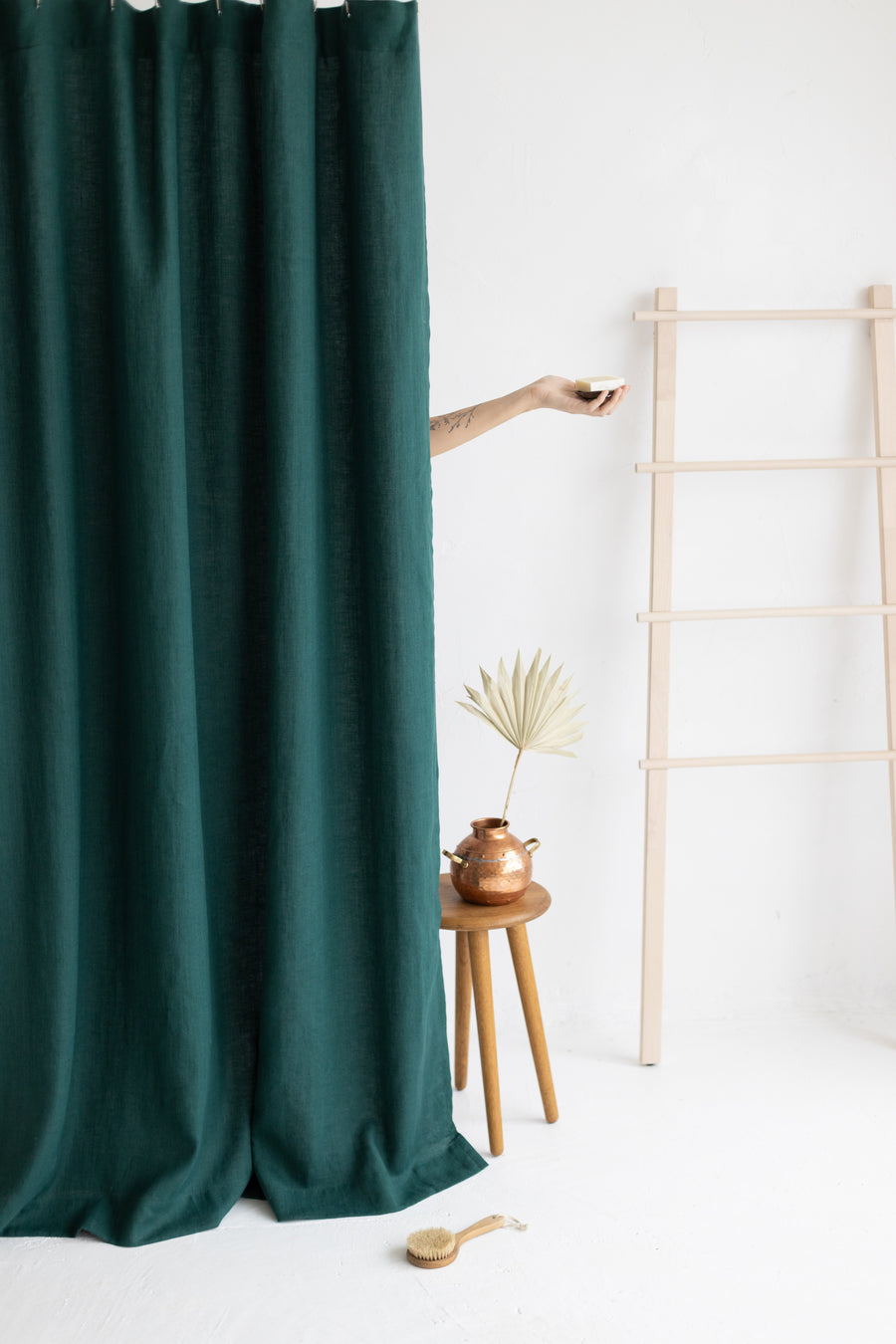 Waterproof Emerald Linen Shower Curtain 140cm / 55'' width