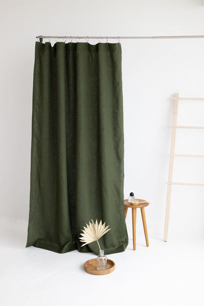 Waterproof Dark Green Linen Shower Curtain 140cm / 55&