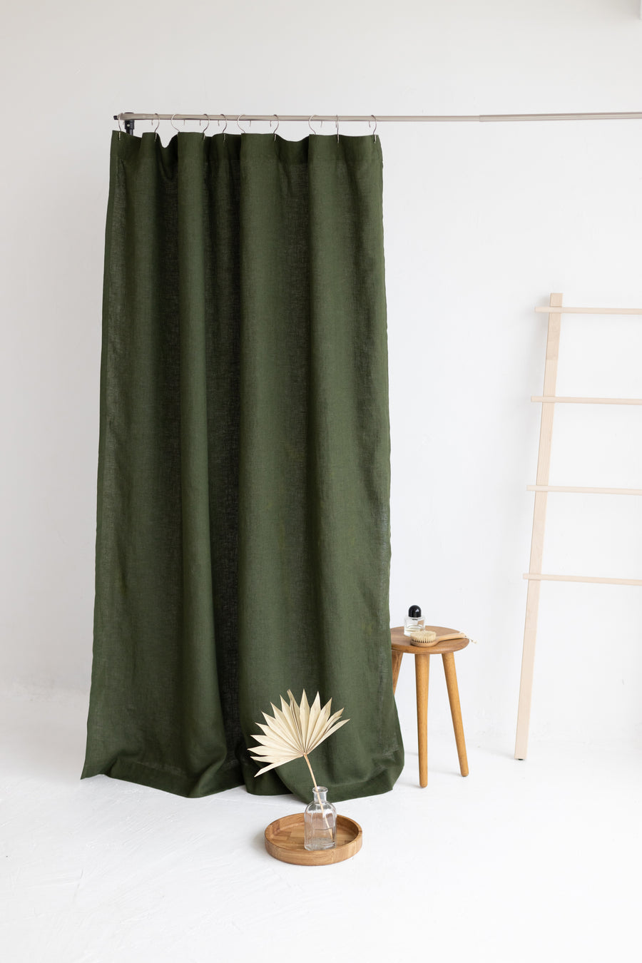 Waterproof Dark Green Linen Shower Curtain 140cm / 55'' width