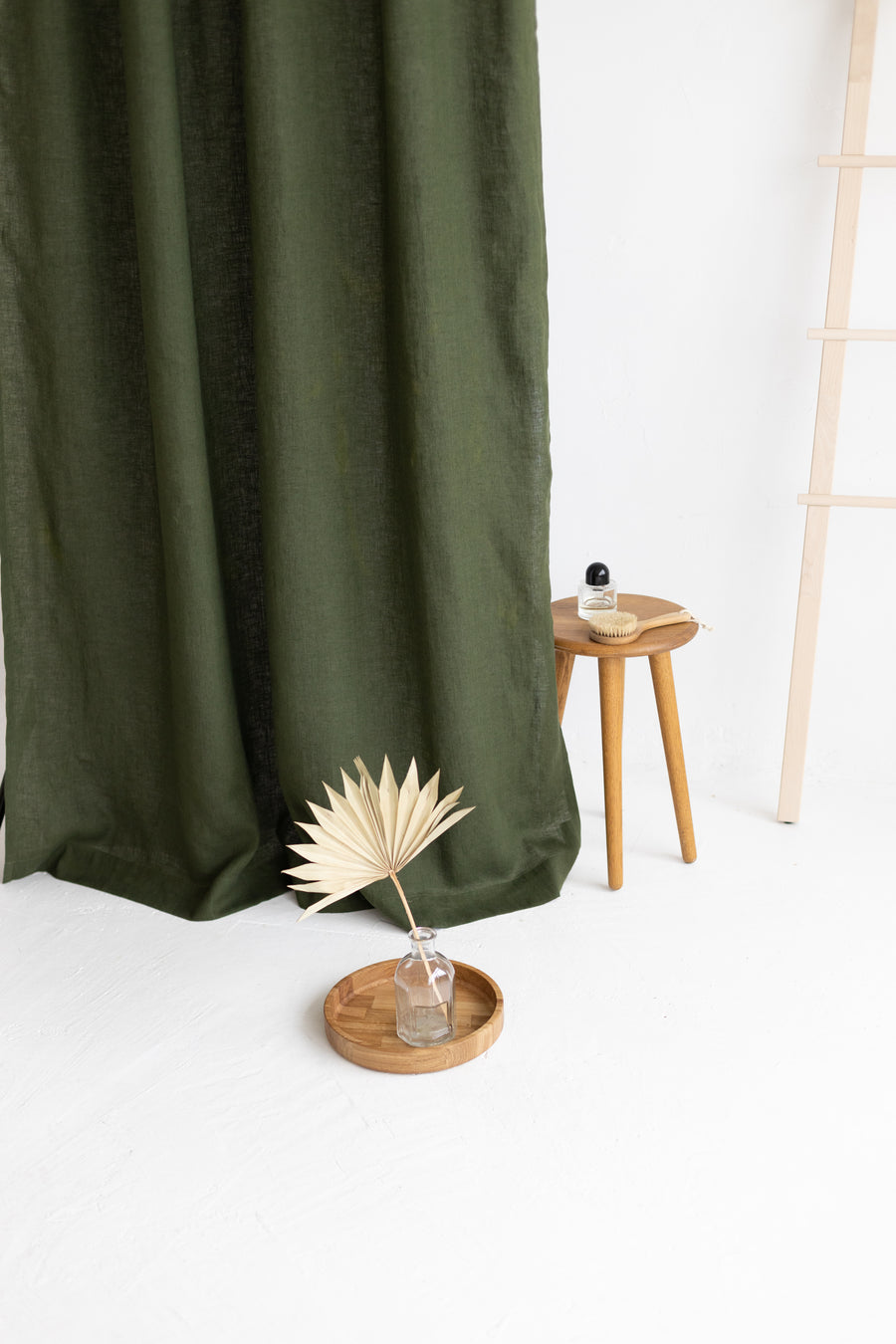 Waterproof Dark Green Linen Shower Curtain 140cm / 55'' width