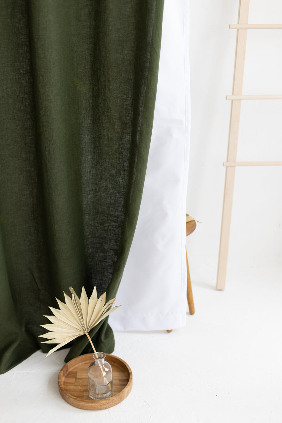 Waterproof Dark Green Linen Shower Curtain 140cm / 55'' width