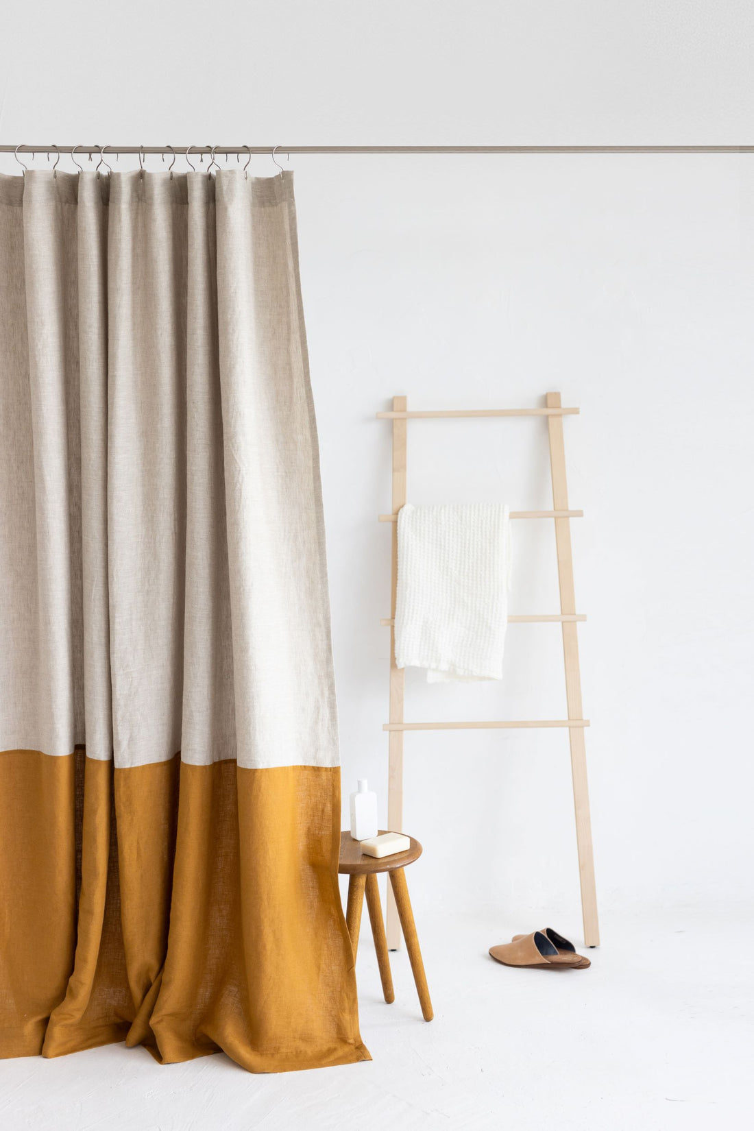 Waterproof Color Block Amber Linen Shower Curtain 183cm / 72&