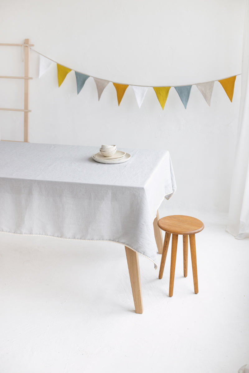 linen pom pom tablecloth