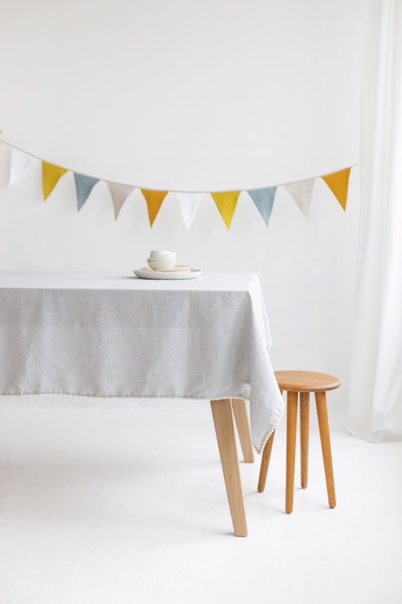 linen pom pom tablecloth