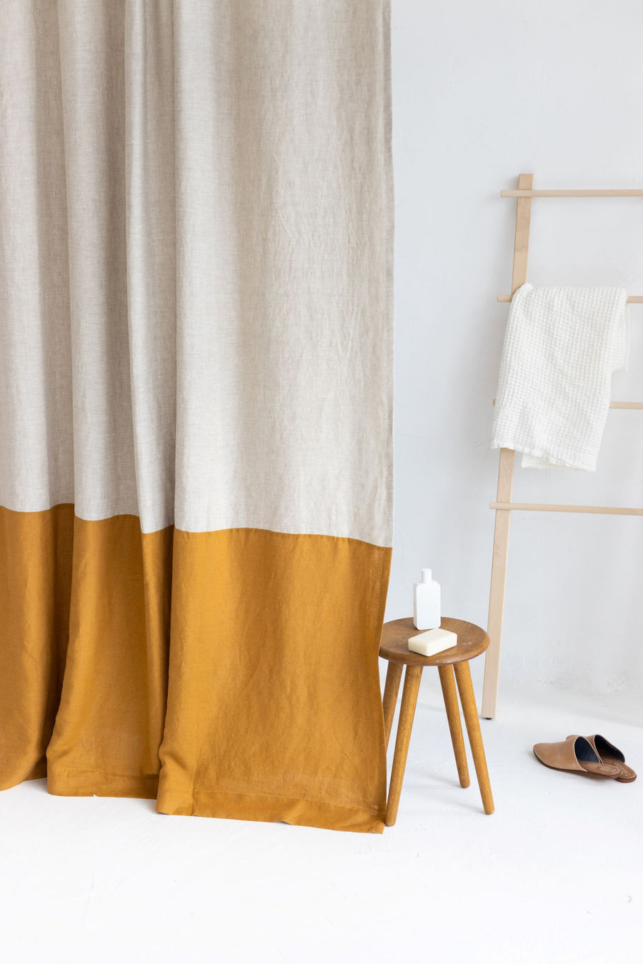 Waterproof Color Block Amber Linen Shower Curtain 183cm / 72'' width