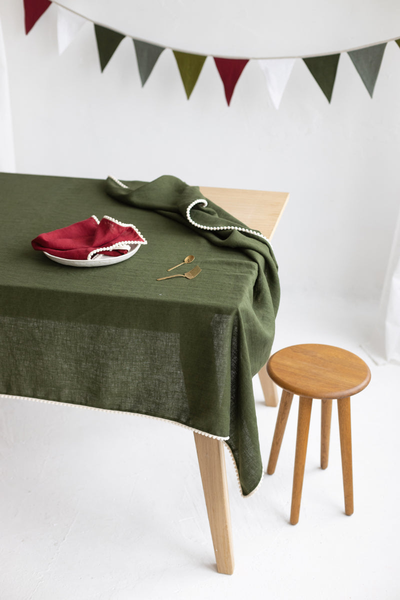 linen pom pom tablecloth
