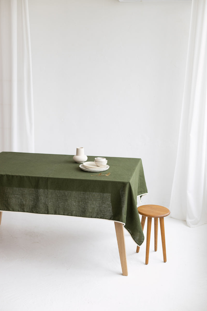 linen pom pom tablecloth