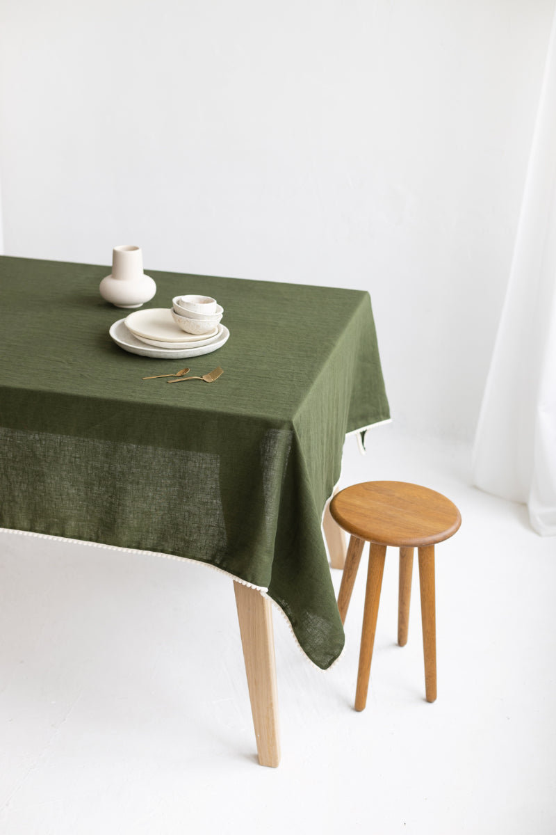 linen pom pom tablecloth