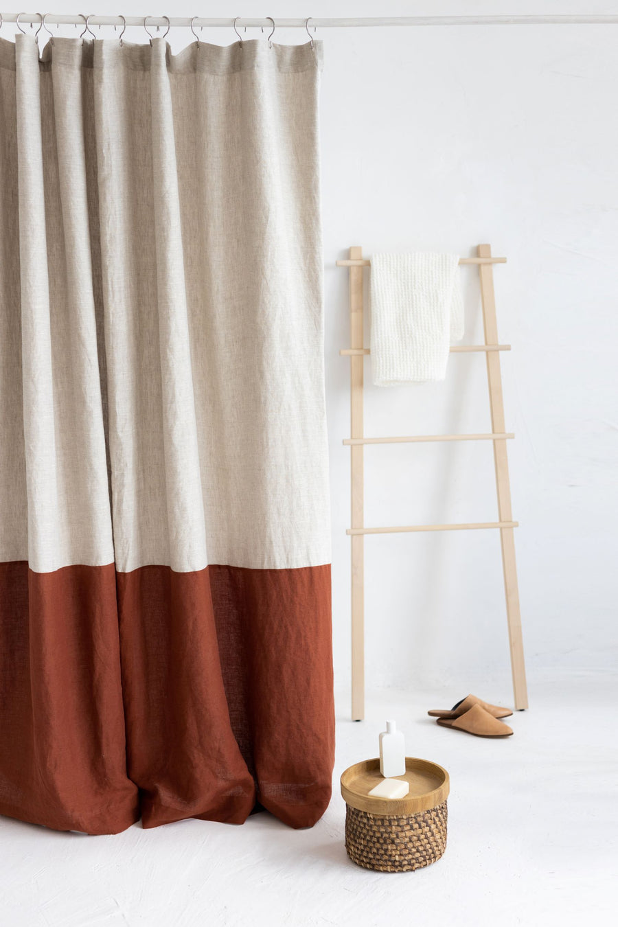 Waterproof Color Block Rusty Linen Shower Curtain 183cm / 72'' width