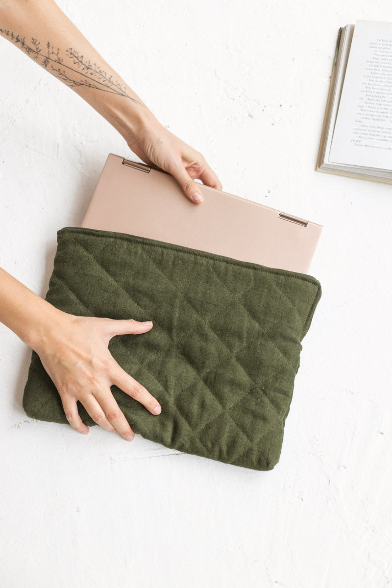 Dark Green Linen Computer Case | SAND SNOW LINEN – Sand Snow Linen