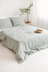 Sage linen bedding set with buttons