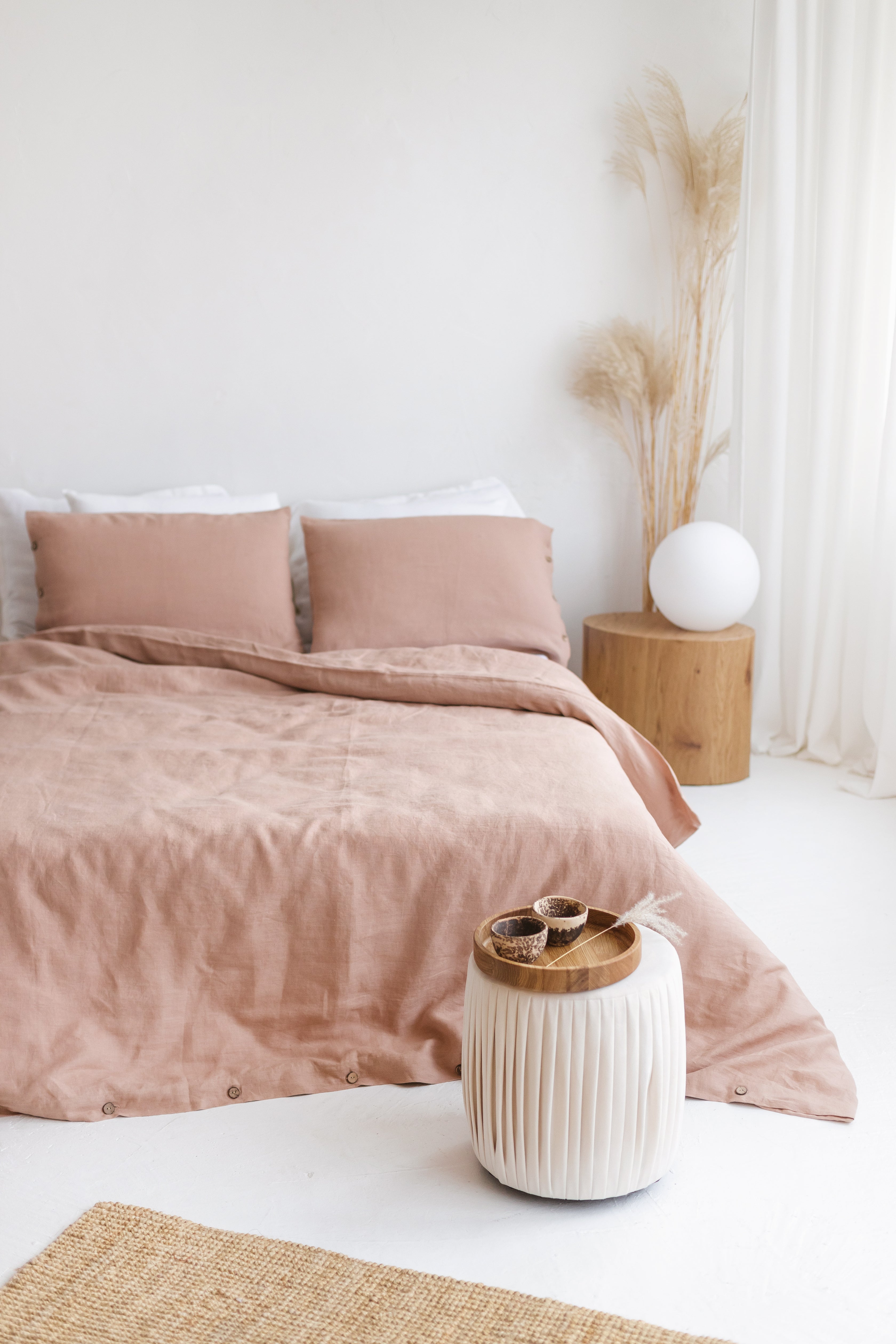 Peach Linen Bedding Set